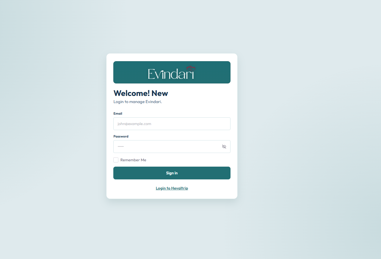 Evindari Admin preview